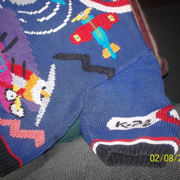 BEREK ONE OF A KIND, VINTAGE 1989 AIRPLANE SWEATER, PIMA COTTON KNITTED BY HAND - Picture 4 of 9